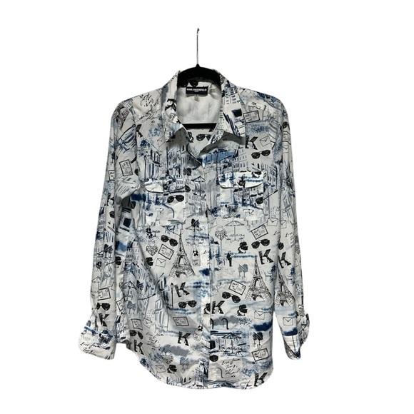 Karl Lagerfeld White and Black Casual Button Down Shirt - Picture 1 of 6
